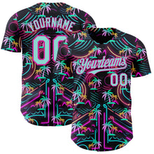 Загрузить изображение в средство просмотра галереи, Custom Black Ice Blue-Deep Pink Cyber Tropical Palm Trees Music Festival Authentic Baseball Jersey