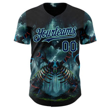 Загрузить изображение в средство просмотра галереи, Custom Black Navy-Ice Blue Cyber Tropical Palm Trees Gothic Fantasy Authentic Baseball Jersey