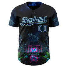 Загрузить изображение в средство просмотра галереи, Custom Black Navy-Ice Blue Cyber Tropical Palm Trees Music Festival Gothic Fantasy Authentic Baseball Jersey
