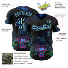 Загрузить изображение в средство просмотра галереи, Custom Black Navy-Ice Blue Cyber Tropical Palm Trees Music Festival Gothic Fantasy Authentic Baseball Jersey