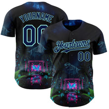 Загрузить изображение в средство просмотра галереи, Custom Black Navy-Ice Blue Cyber Tropical Palm Trees Music Festival Gothic Fantasy Authentic Baseball Jersey