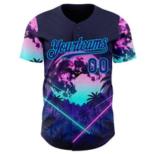 Laden Sie das Bild in den Galerie-Viewer, Custom Blue Dark Purple-Lakes Blue Cyber Tropical Palm Trees Gothic Fantasy Authentic Baseball Jersey
