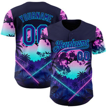 Laden Sie das Bild in den Galerie-Viewer, Custom Blue Dark Purple-Lakes Blue Cyber Tropical Palm Trees Gothic Fantasy Authentic Baseball Jersey