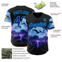 Загрузить изображение в средство просмотра галереи, Custom Black Dark Purple-Lakes Blue Cyber Tropical Palm Trees Gothic Fantasy Authentic Baseball Jersey
