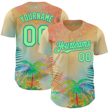Загрузить изображение в средство просмотра галереи, Custom Yellow Pea Green-Aqua Cyber Tropical Palm Trees Music Festival Authentic Baseball Jersey