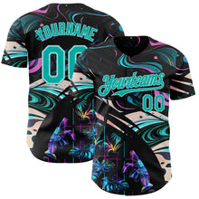 Laden Sie das Bild in den Galerie-Viewer, Custom Black Aqua-Ice Blue Cyber Tropical Palm Trees Music Festival Fluid Liquid Authentic Baseball Jersey