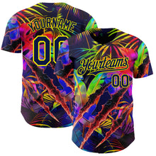 Charger l'image dans la galerie, Custom Black Navy-Light Yellow Cyber Tropical Palm Trees Music Festival Claw Marks Authentic Baseball Jersey