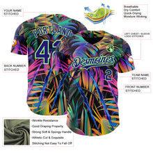 Laden Sie das Bild in den Galerie-Viewer, Custom Black Dark Purple-Pea Green Cyber Tropical Palm Trees Music Festival Claw Marks Authentic Baseball Jersey