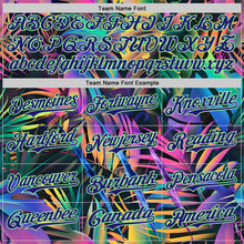 Laden Sie das Bild in den Galerie-Viewer, Custom Black Dark Purple-Pea Green Cyber Tropical Palm Trees Music Festival Claw Marks Authentic Baseball Jersey