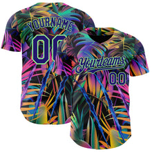 Laden Sie das Bild in den Galerie-Viewer, Custom Black Dark Purple-Pea Green Cyber Tropical Palm Trees Music Festival Claw Marks Authentic Baseball Jersey