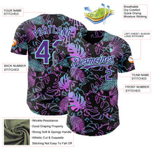 Laden Sie das Bild in den Galerie-Viewer, Custom Black Purple-Ice Blue Cyber Tropical Palm Trees Music Festival Authentic Baseball Jersey