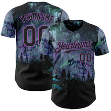Laden Sie das Bild in den Galerie-Viewer, Custom Black-Medium Purple Cyber Tropical Palm Trees Gothic Fantasy Authentic Baseball Jersey