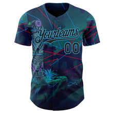 Laden Sie das Bild in den Galerie-Viewer, Custom Blue Black-Sky Blue Cyber Tropical Palm Trees Gothic Fantasy Authentic Baseball Jersey