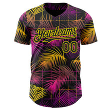 Laden Sie das Bild in den Galerie-Viewer, Custom Black Purple-Light Yellow Cyber Tropical Palm Trees Music Festival Authentic Baseball Jersey