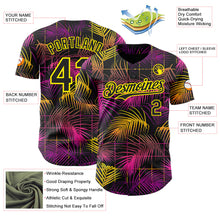 Laden Sie das Bild in den Galerie-Viewer, Custom Black Purple-Light Yellow Cyber Tropical Palm Trees Music Festival Authentic Baseball Jersey