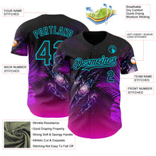 Laden Sie das Bild in den Galerie-Viewer, Custom Black Purple-Lakes Blue Cyber Tropical Palm Trees Gothic Fantasy Gothic Fantasy Authentic Baseball Jersey