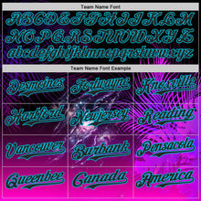 Laden Sie das Bild in den Galerie-Viewer, Custom Black Purple-Lakes Blue Cyber Tropical Palm Trees Gothic Fantasy Gothic Fantasy Authentic Baseball Jersey