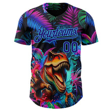 Laden Sie das Bild in den Galerie-Viewer, Custom Black Dark Purple-Sky Blue Cyber Tropical Palm Trees Music Festival Gothic Fantasy Authentic Baseball Jersey
