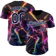Загрузить изображение в средство просмотра галереи, Custom Black Navy Purple-White Cyber Tropical Palm Trees Music Festival Gothic Fantasy Authentic Baseball Jersey