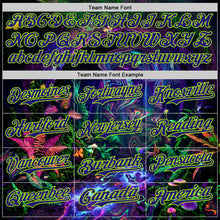 Laden Sie das Bild in den Galerie-Viewer, Custom Black Dark Purple-Neon Green Cyber Tropical Palm Trees Music Festival Gothic Fantasy Authentic Baseball Jersey