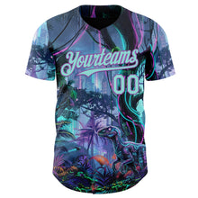 Charger l'image dans la galerie, Custom Black Ice Blue-Medium Purple Cyber Tropical Palm Trees Music Festival Gothic Fantasy Authentic Baseball Jersey