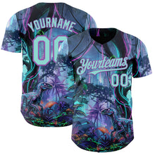 Charger l'image dans la galerie, Custom Black Ice Blue-Medium Purple Cyber Tropical Palm Trees Music Festival Gothic Fantasy Authentic Baseball Jersey