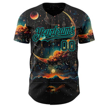 Load image into Gallery viewer, Custom Black-Aqua Galaxy Star Nebula Authentic Baseball Jersey