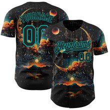 Load image into Gallery viewer, Custom Black-Aqua Galaxy Star Nebula Authentic Baseball Jersey
