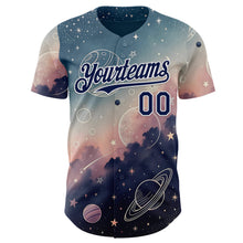 Laden Sie das Bild in den Galerie-Viewer, Custom Blue Navy Light Pink-White Galaxy Star Nebula Authentic Baseball Jersey