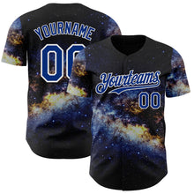 Load image into Gallery viewer, Custom Black Royal-White Galaxy Star Nebula Authentic Baseball Jersey