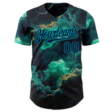 Загрузить изображение в средство просмотра галереи, Custom Navy-Aqua Galaxy Star Nebula Authentic Baseball Jersey