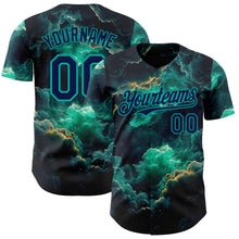 Загрузить изображение в средство просмотра галереи, Custom Navy-Aqua Galaxy Star Nebula Authentic Baseball Jersey
