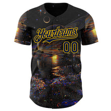 Загрузить изображение в средство просмотра галереи, Custom Black Navy-Yellow Galaxy Star Authentic Baseball Jersey