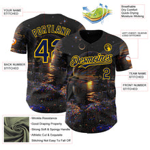Загрузить изображение в средство просмотра галереи, Custom Black Navy-Yellow Galaxy Star Authentic Baseball Jersey