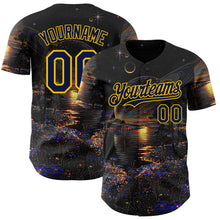 Загрузить изображение в средство просмотра галереи, Custom Black Navy-Yellow Galaxy Star Authentic Baseball Jersey