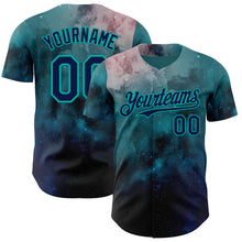 Загрузить изображение в средство просмотра галереи, Custom Green Navy-Aqua Galaxy Star Nebula Authentic Baseball Jersey