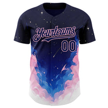 Загрузить изображение в средство просмотра галереи, Custom Navy Blue-Light Pink Galaxy Star Nebula Authentic Baseball Jersey