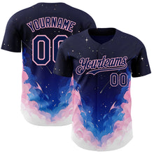Загрузить изображение в средство просмотра галереи, Custom Navy Blue-Light Pink Galaxy Star Nebula Authentic Baseball Jersey
