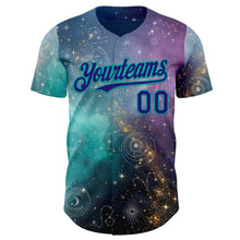 Load image into Gallery viewer, Custom Purple Dark Purple Gray-Aqua Galaxy Star Nebula Authentic Baseball Jersey