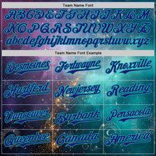 Load image into Gallery viewer, Custom Purple Dark Purple Gray-Aqua Galaxy Star Nebula Authentic Baseball Jersey