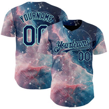 Charger l'image dans la galerie, Custom Blue Navy Light Pink-Ice Blue Galaxy Star Nebula Authentic Baseball Jersey