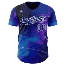 Загрузить изображение в средство просмотра галереи, Custom Blue Royal Purple-White Galaxy Star Nebula Authentic Baseball Jersey