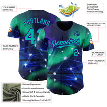 Загрузить изображение в средство просмотра галереи, Custom Blue Aqua-Dark Purple Galaxy Star Authentic Baseball Jersey