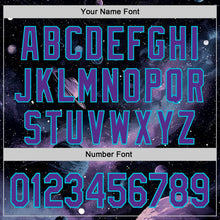 Load image into Gallery viewer, Custom Black Purple-Lakes Blue Galaxy Star Nebula Authentic Baseball Jersey