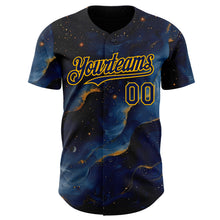 Laden Sie das Bild in den Galerie-Viewer, Custom Black Navy-Gold Galaxy Star Nebula Authentic Baseball Jersey