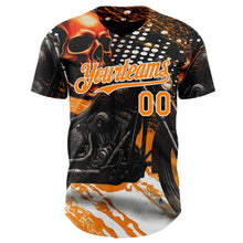 Laden Sie das Bild in den Galerie-Viewer, Custom Black Bay Orange Orange-White 3D Pattern Design Motorcycle Motocross Skull Authentic Baseball Jersey