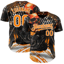 Laden Sie das Bild in den Galerie-Viewer, Custom Black Bay Orange Orange-White 3D Pattern Design Motorcycle Motocross Skull Authentic Baseball Jersey