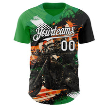 Load image into Gallery viewer, Custom Green White Orange Cream-Black 3D Pattern Design Motorcycle Motocross Skull Authentic Baseball Jersey
