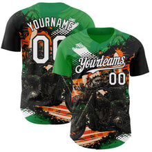 Load image into Gallery viewer, Custom Green White Orange Cream-Black 3D Pattern Design Motorcycle Motocross Skull Authentic Baseball Jersey