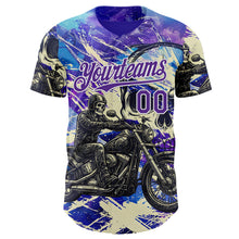 Laden Sie das Bild in den Galerie-Viewer, Custom Purple Cream-White 3D Pattern Design Motorcycle Motocross Skull Authentic Baseball Jersey